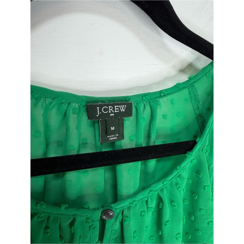 J Crew Factory Kelly Green Swiss Dot Sheer Blouse Keyhole Peasant Top Medium M - Picture 4 of 9